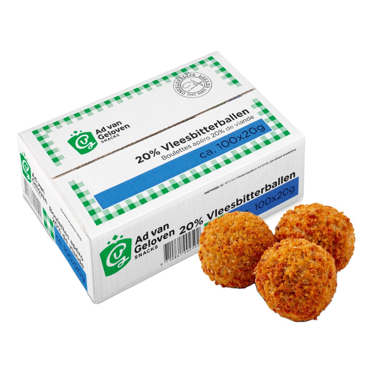 Ad van Geloven - Vleesbitterballen 20% vlees - 100 pieces à 20 grams - The Dutch Snackshop