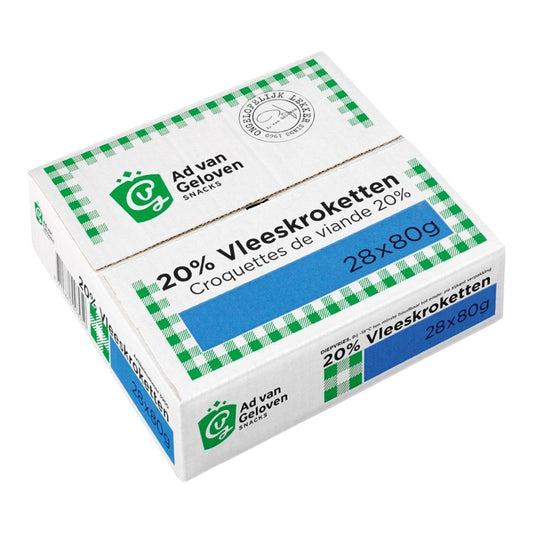 Ad van Geloven - Vleeskroketten 20% vlees - 28 pieces à 80 gram - The Dutch Snackshop