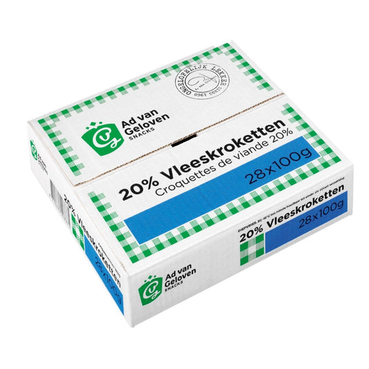 Ad van Geloven - Vleeskroketten 20% vlees - 28 pieces à 100 grams - The Dutch Snackshop