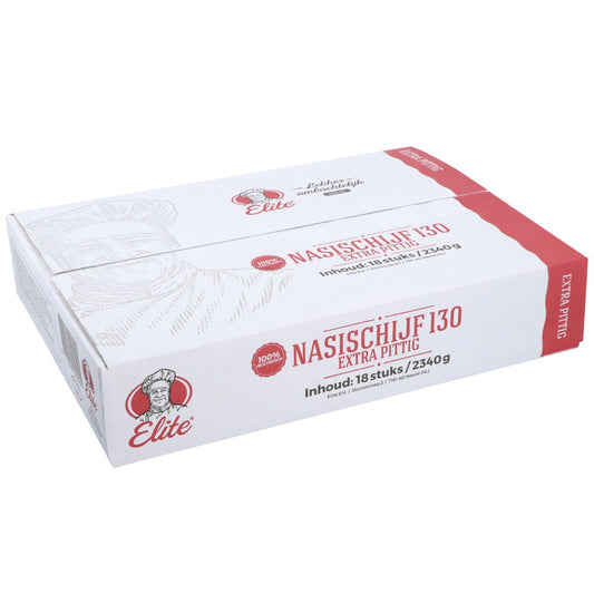 Elite - Nasischijf, vegetarisch extra pittig 18 stuks à 130 gram - The Dutch Snackshop